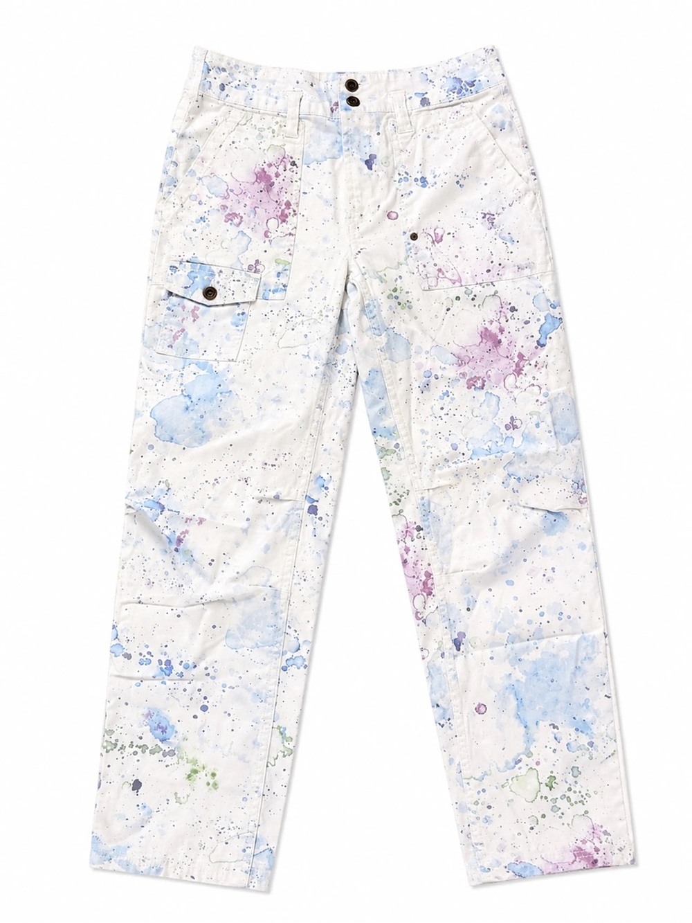 ANTHROPOLOGIE Wanderer White Cargo Jeans Pastel Paint Splatter — LHP